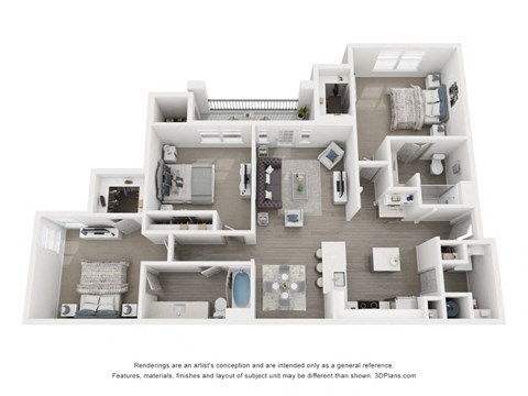 Floor plan for 3 beds, 2 baths, 1328 sqft